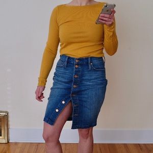 J Crew denim pencil skirt with with front copper buttons